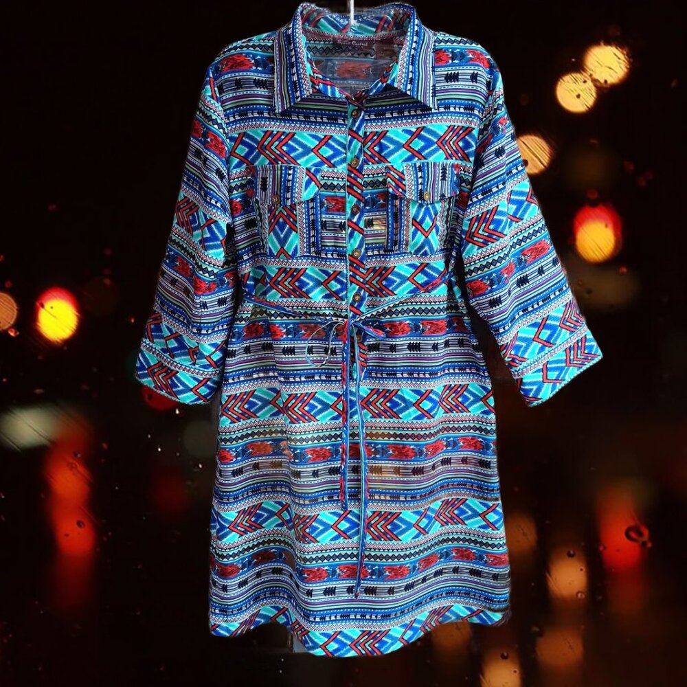 Speed Control Womens Size L Shirt Dress 3/4 Sleeves Roll Tab Belted